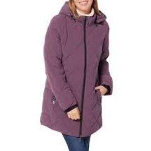 Nuage Women's Size 3X Purple Quilted Stretch Puffer Coat with Detachable Hood